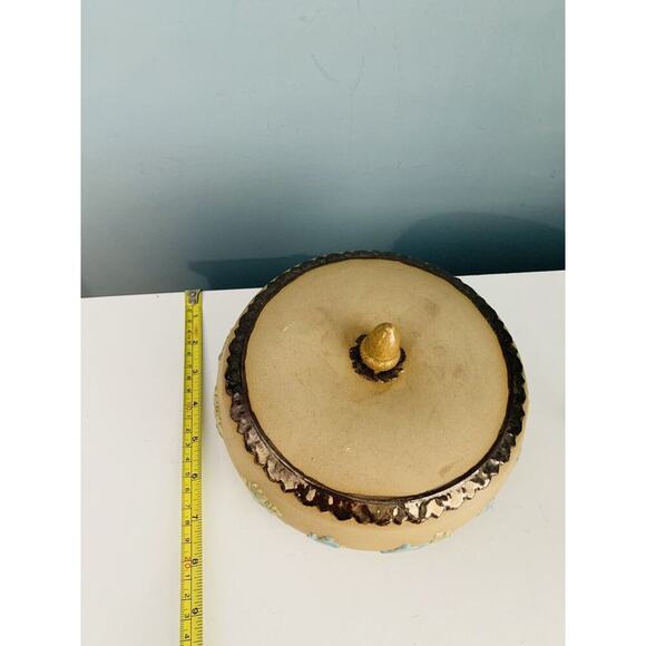 Arnel’s Signed Blue Teal Green Tan Lidded Ceramic Dish Trinket Box Home Decor - Picture 13 of 14